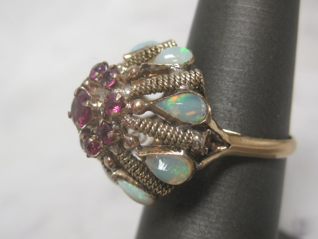 14k Gold Opal & Ruby Princess Ring - 2