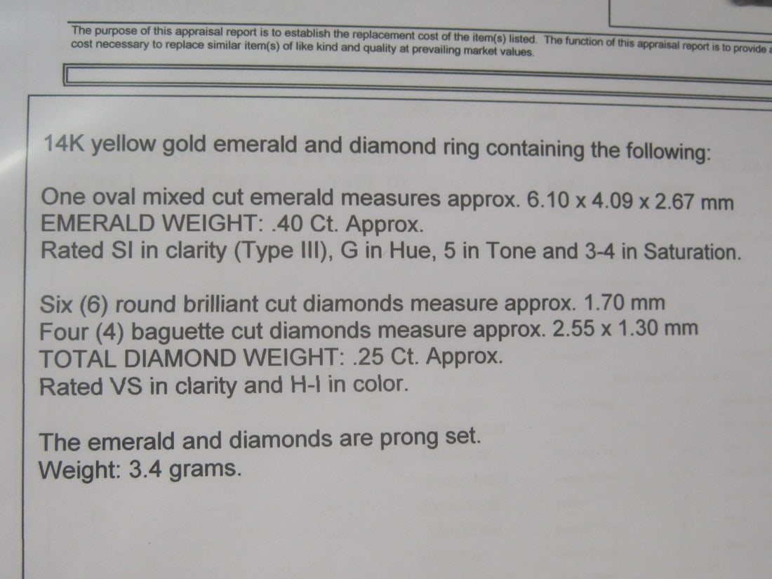 14k Gold Emerald & Diamond Ring appraised at $1250 - 6