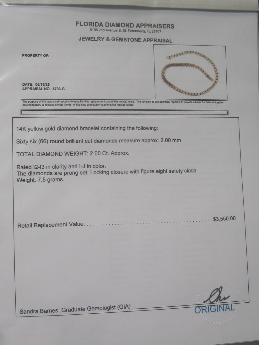 7" 14k Gold Diamond Tennis Bracelet appraised at $3550 - 7