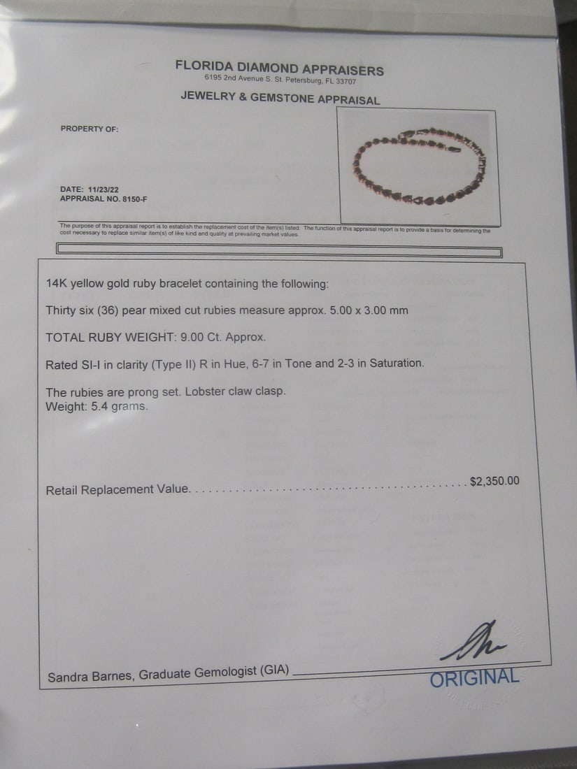 8" 14k Gold Ruby Bracelet appraised at $2350 - 7