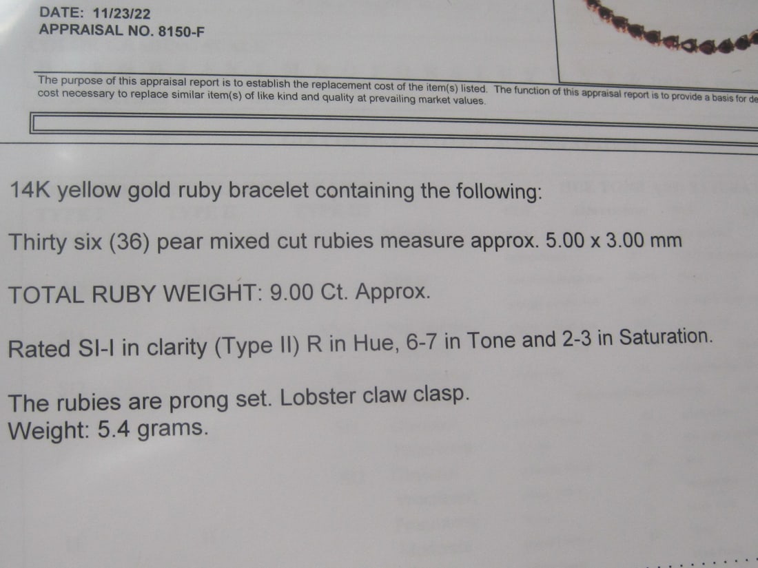 8" 14k Gold Ruby Bracelet appraised at $2350 - 8