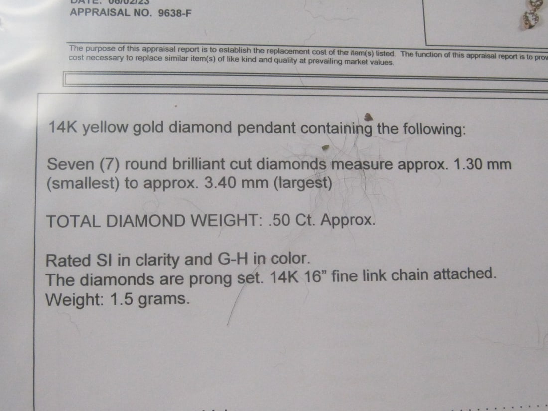 14k Gold Diamond Pendant & 16" Chain appraised at $1450 - 8