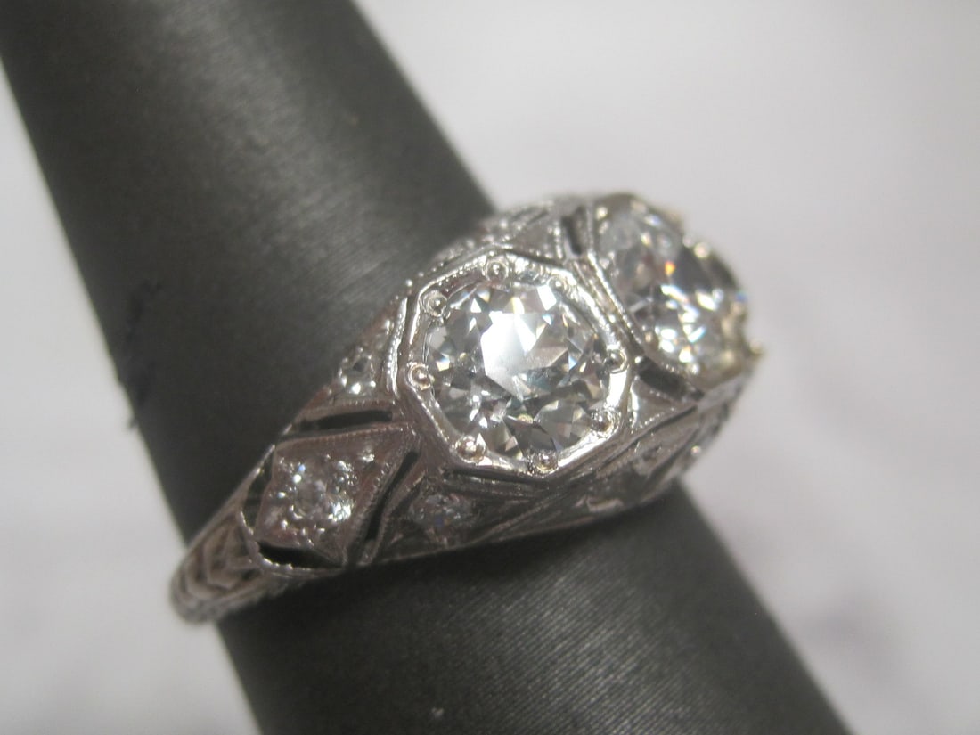 Platinum Art Deco 2.30 CT TW. Diamond Filigree Ring appraised at $13,700 - 3