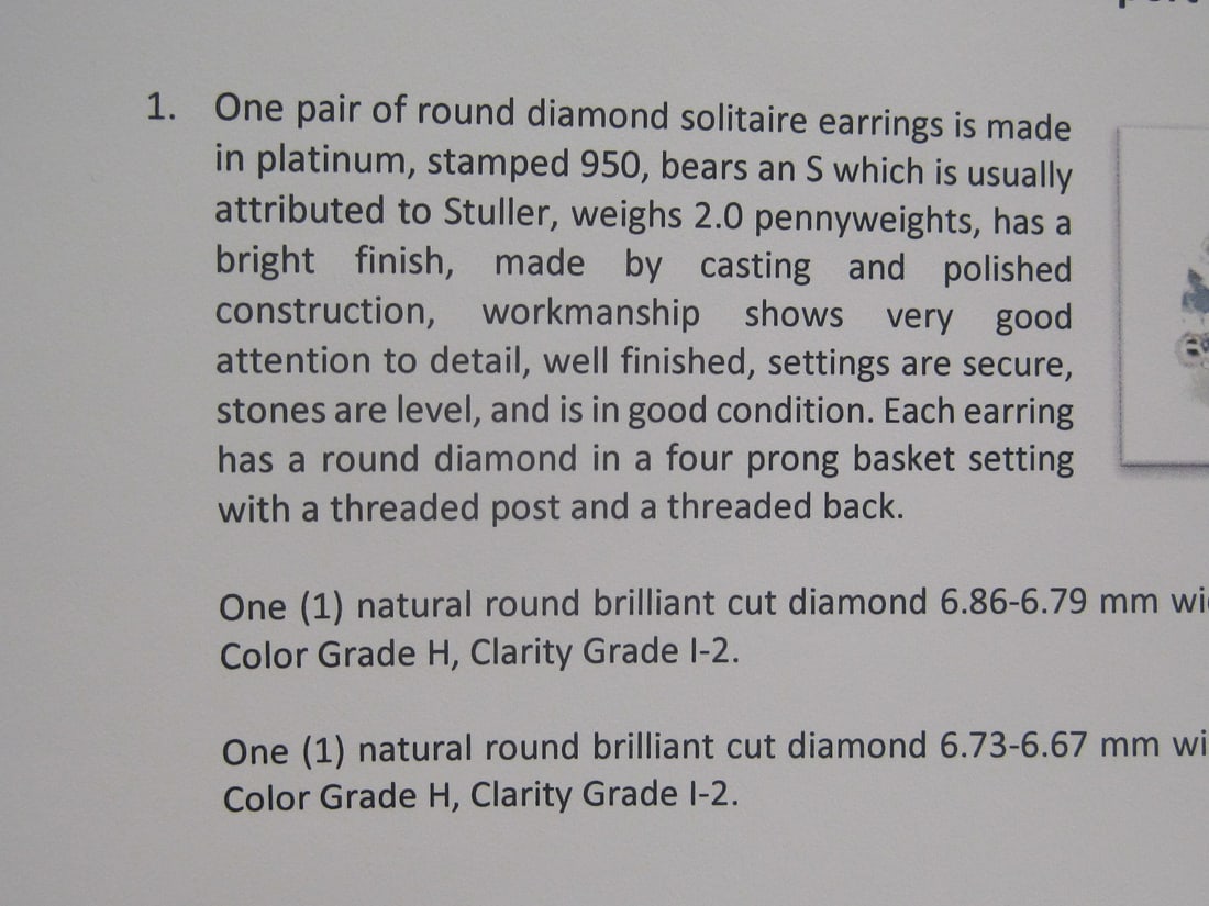 Platinum 2.40 CT TW. Diamond Solitaire Earrings appraised at $6,275 - 7