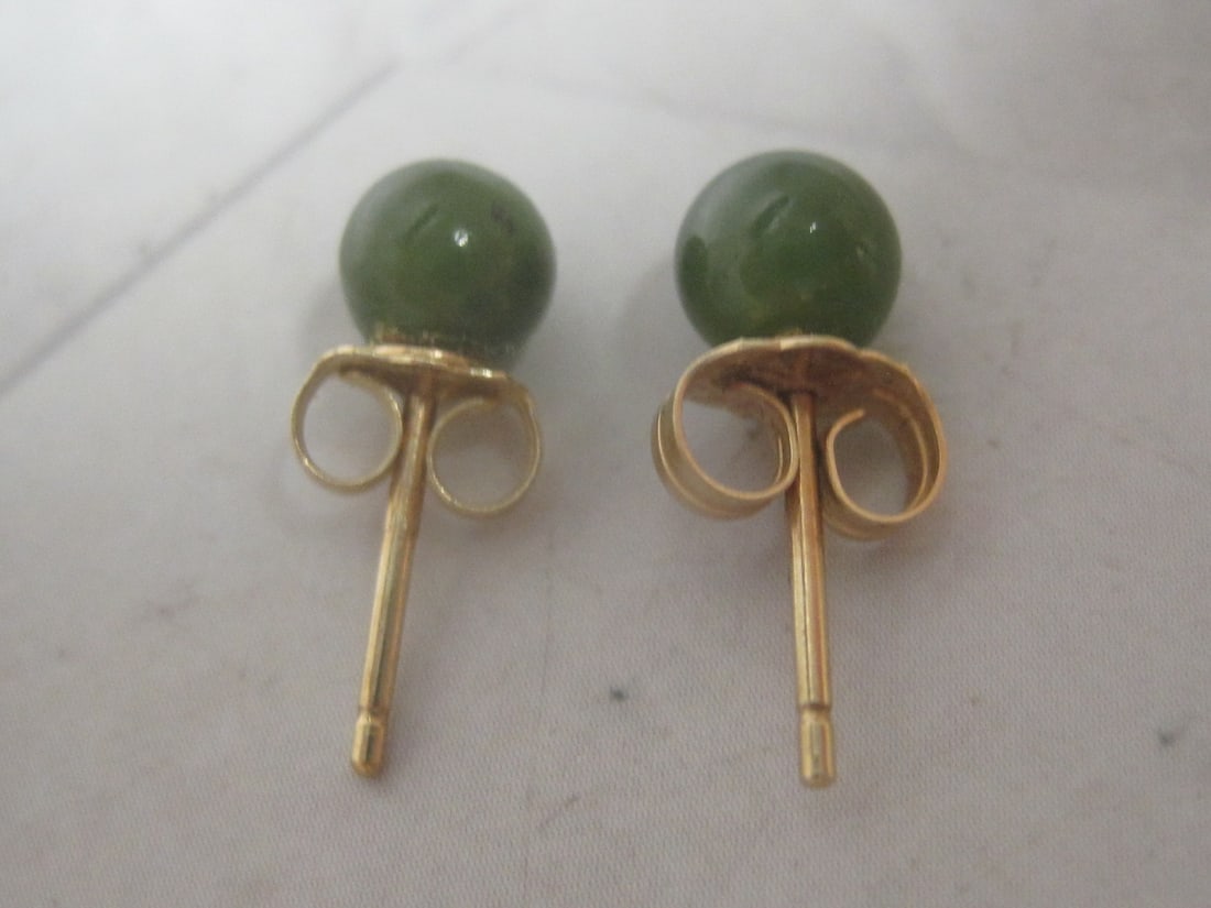 14k Gold Jade Stud Earrings - 3