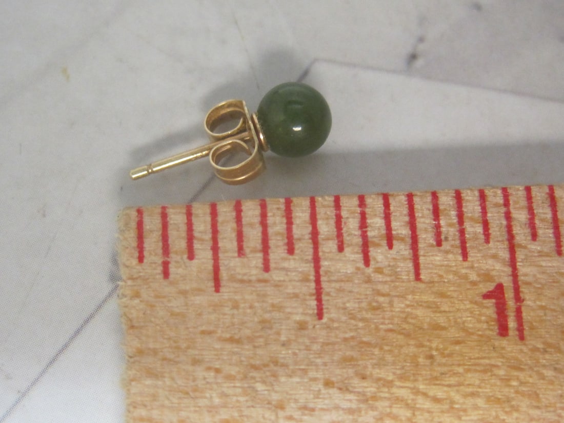 14k Gold Jade Stud Earrings - 4