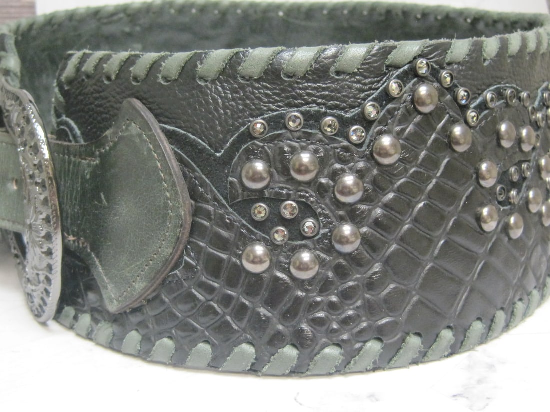 Kurtmen Tooled Leather and Studded Belt - 3