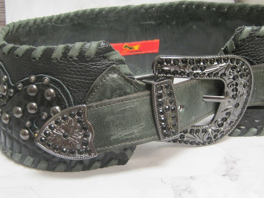 Kurtmen Tooled Leather and Studded Belt - 7