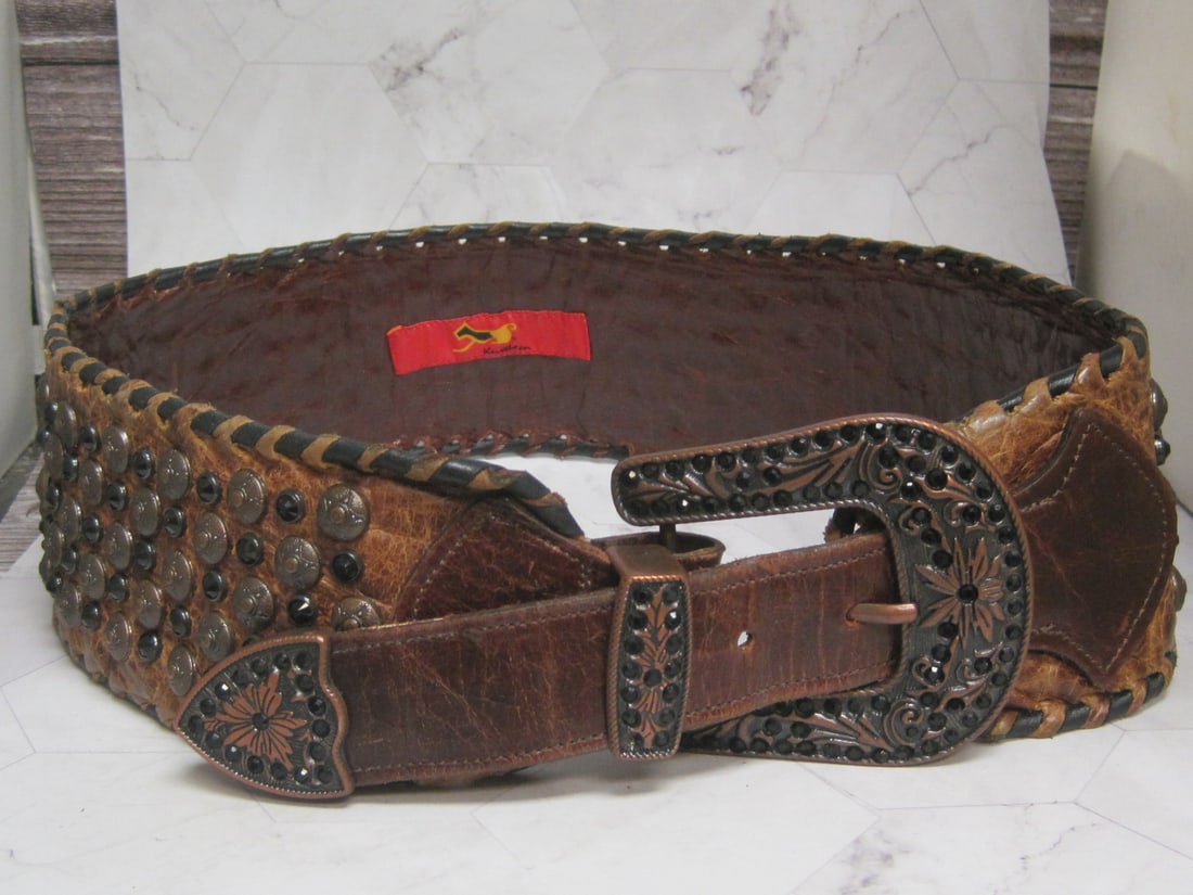 Kurtmen Tooled Leather Belt: Size XS