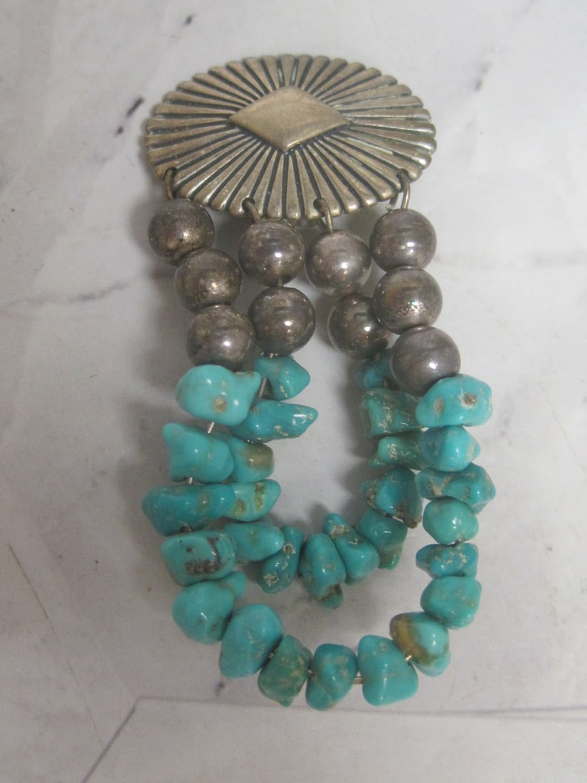 Sterling Silver Native American Style Turquoise Clip Earrings - 2
