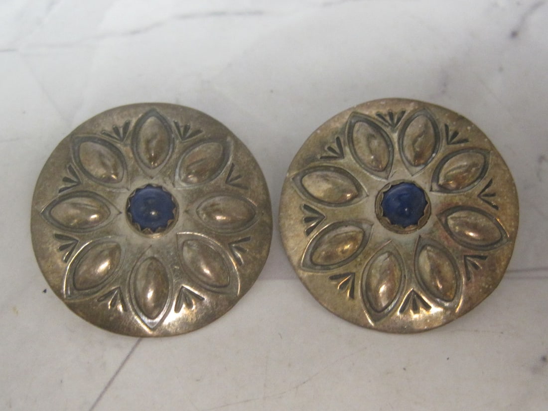 Sterling Silver Southwestern Style Clip Earrings with Lapis Stones: Weighs 7.9 grams