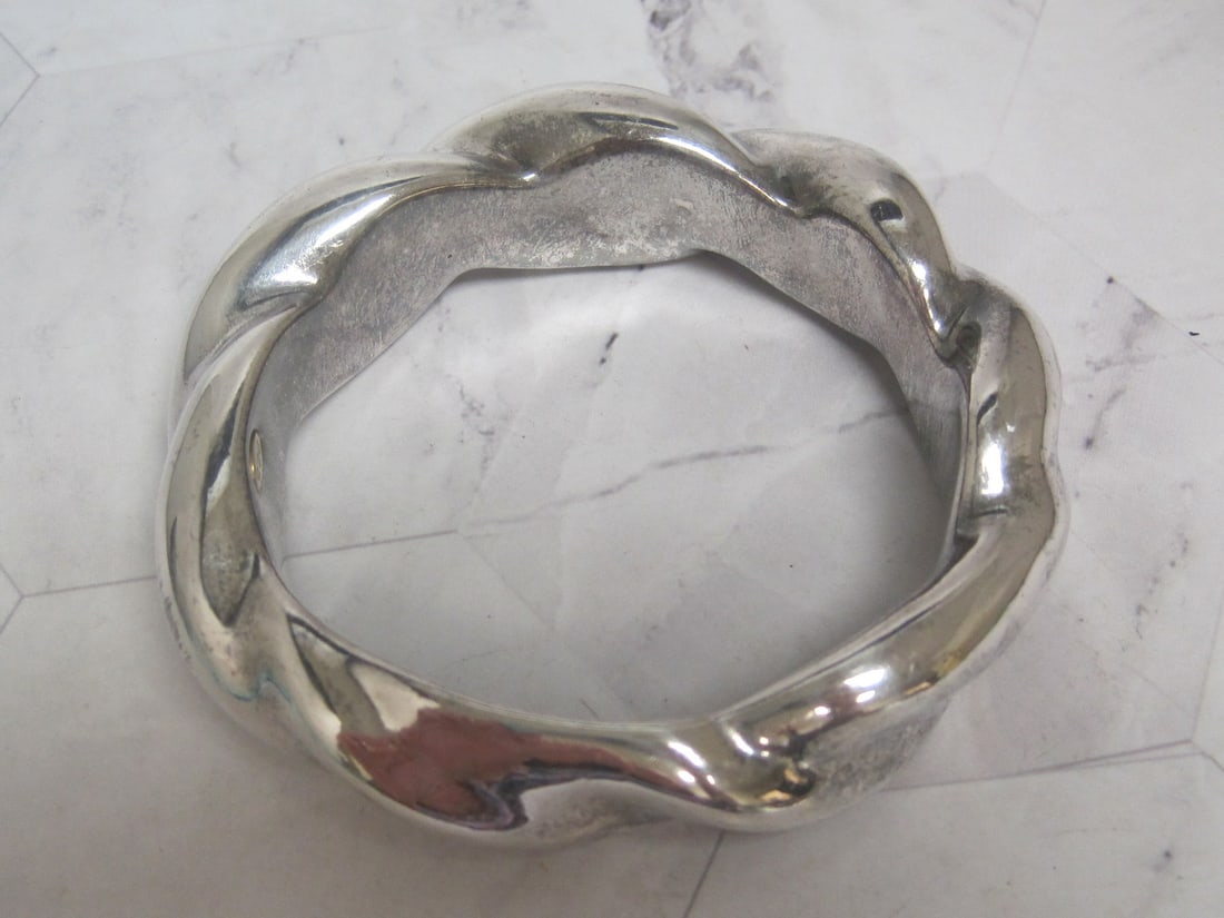 Sterling Silver Wide Bangle Bracelet - 2