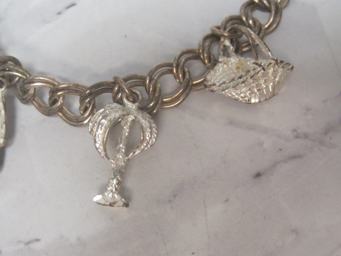 8" Vintage Sterling Silver Charm Bracelet with 7 Charms - 3