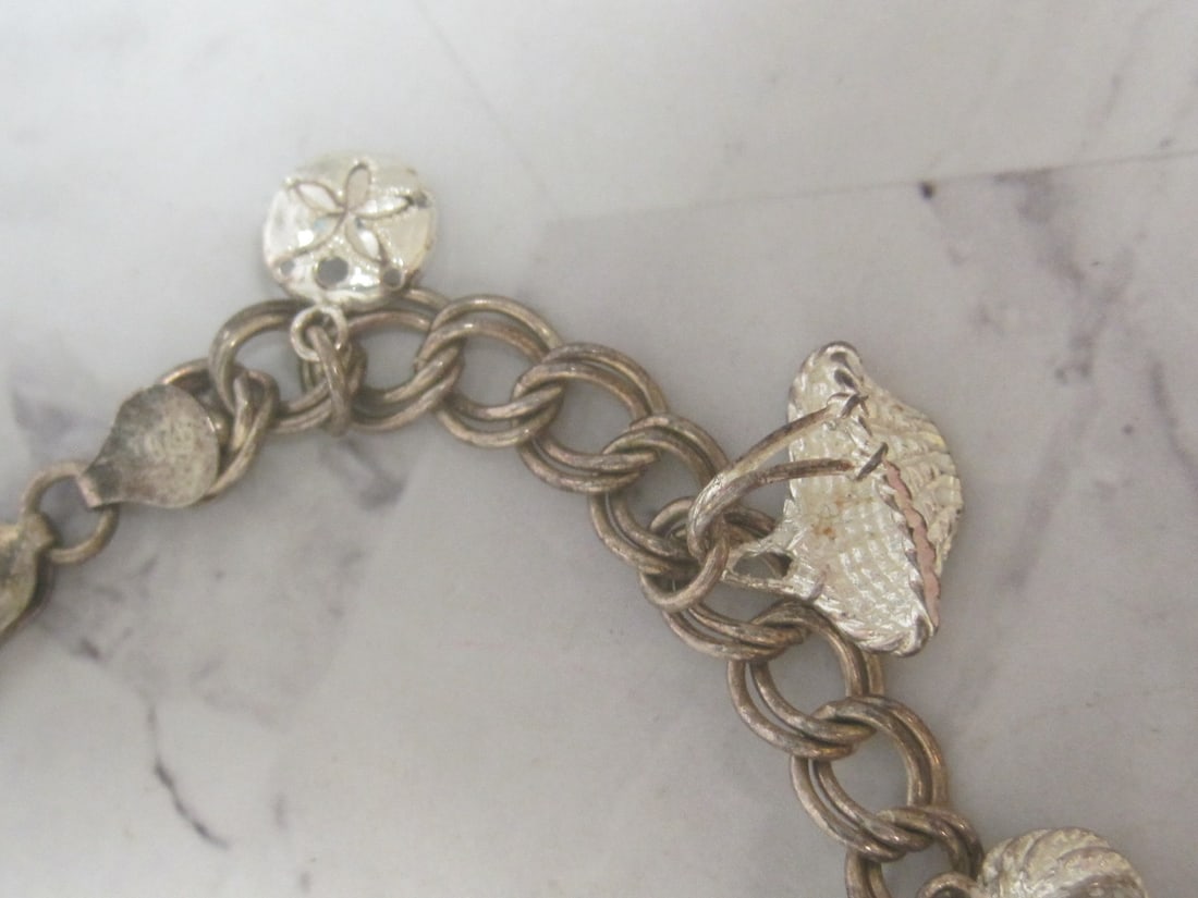 8" Vintage Sterling Silver Charm Bracelet with 7 Charms - 5
