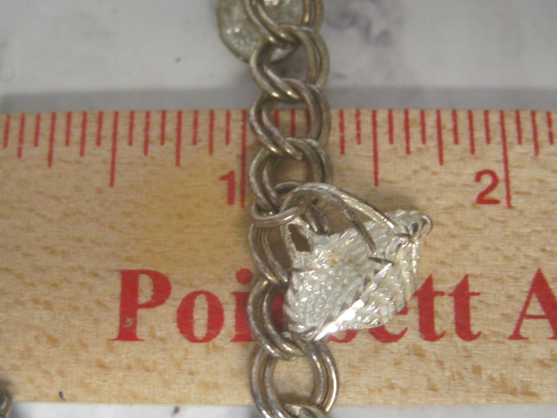 8" Vintage Sterling Silver Charm Bracelet with 7 Charms - 6