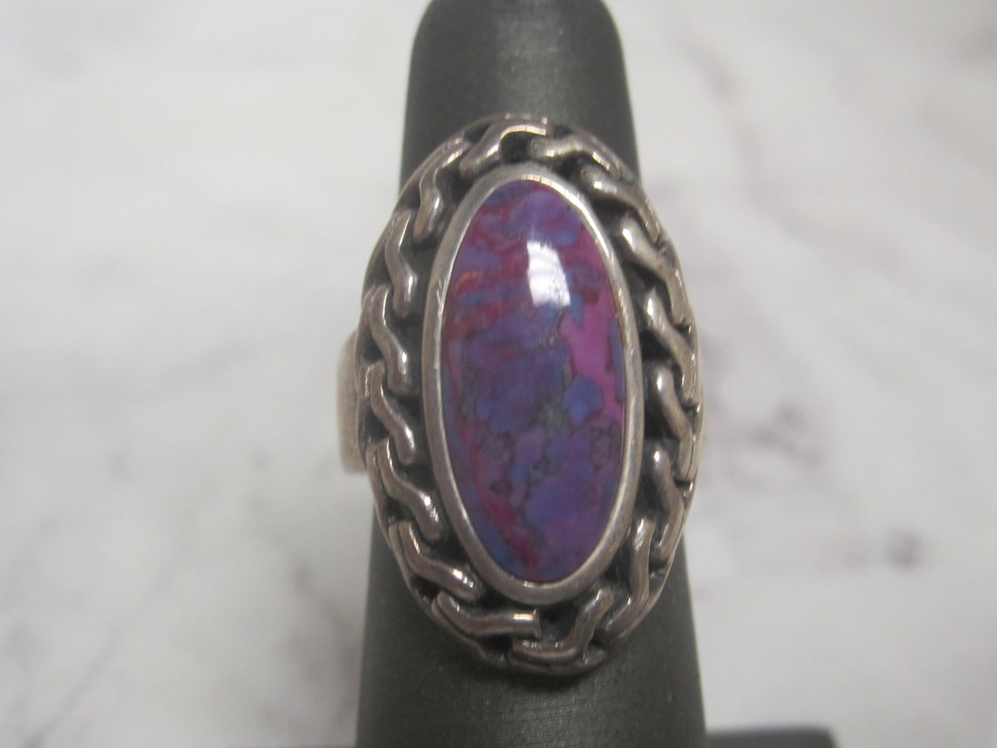 Sterling Silver Purple Copper Turquoise Ring: Weighs 8.5 grams, Size 6