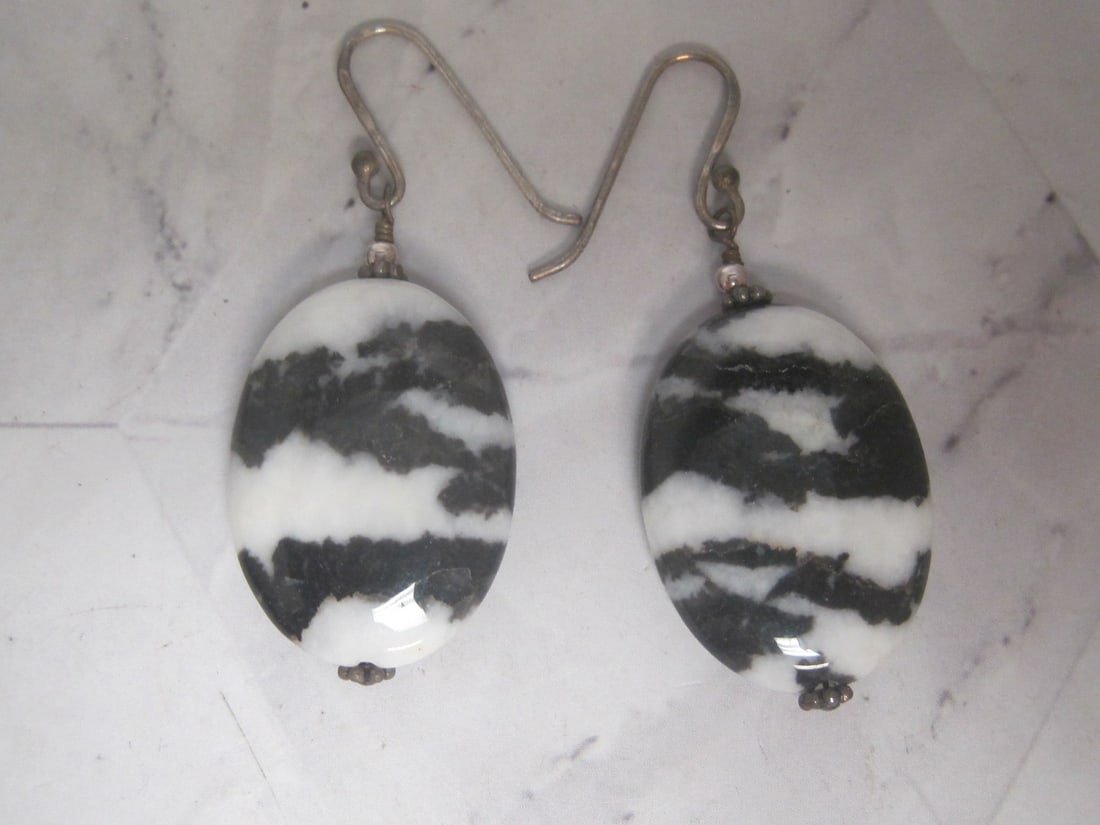 Sterling Silver Zebra Jasper Earrings: .
