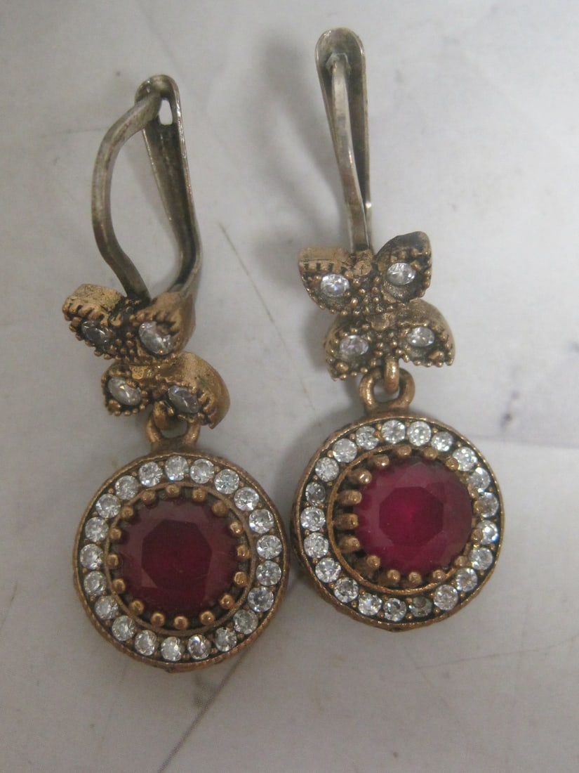 Beautiful Sterling Silver Earrings with Red CZ Stones: Weighs 8.2 grams