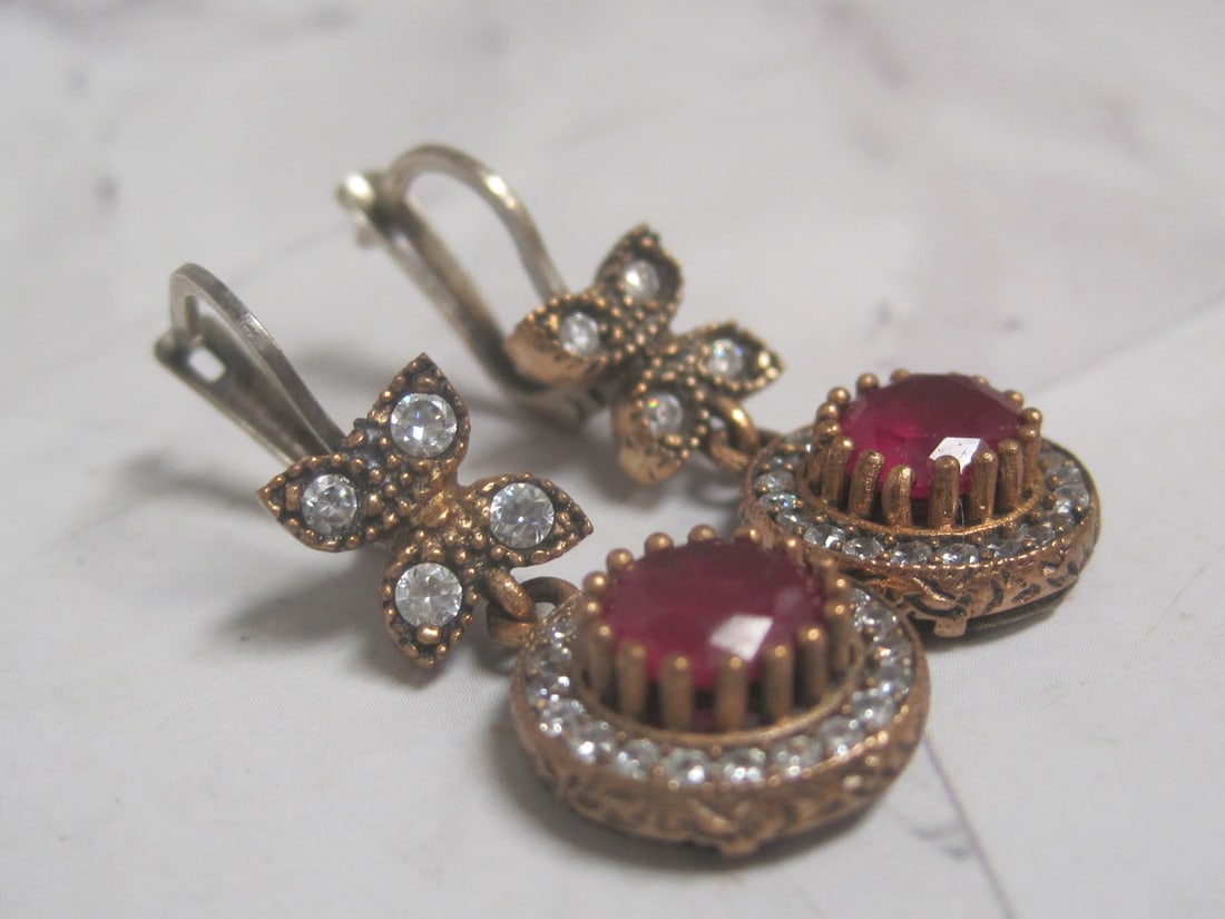Beautiful Sterling Silver Earrings with Red CZ Stones - 3