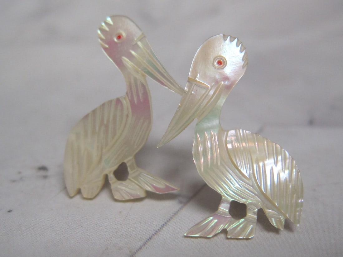 Mother of Pearl Pelican Pierced Earrings: .