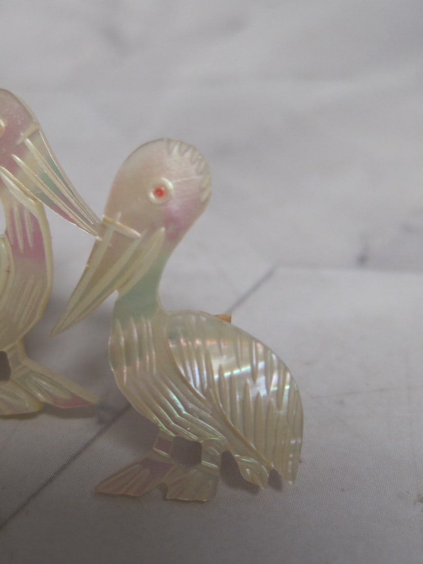 Mother of Pearl Pelican Pierced Earrings - 2