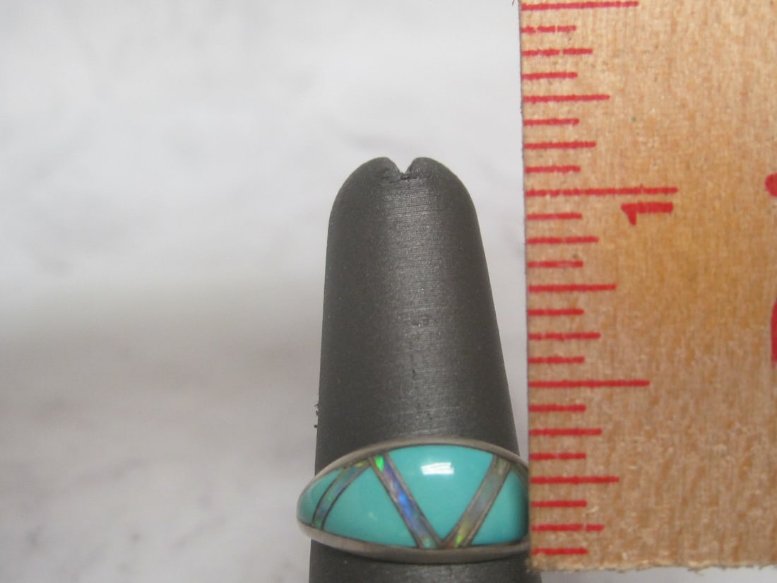 Sterling Silver Ring with Inlaid Turquoise & Mother of Pearl - 4
