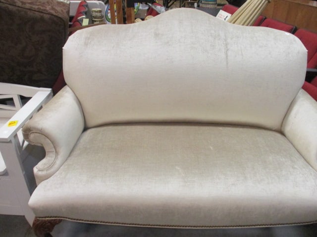 Luxurious Velour Rolled Arm Settee with Carved Ball & Claw Feet - 2
