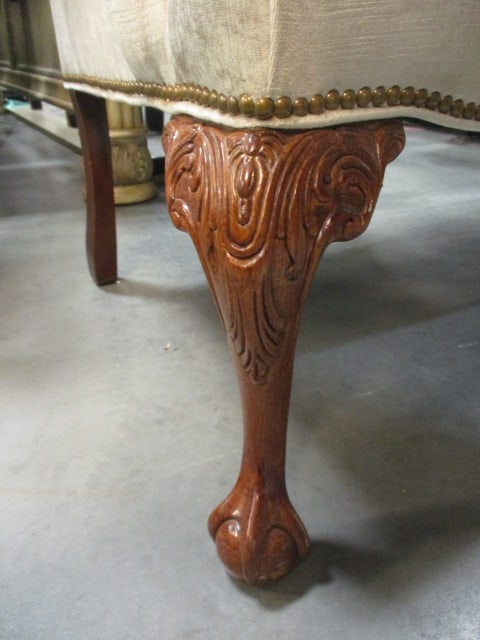 Luxurious Velour Rolled Arm Settee with Carved Ball & Claw Feet - 7