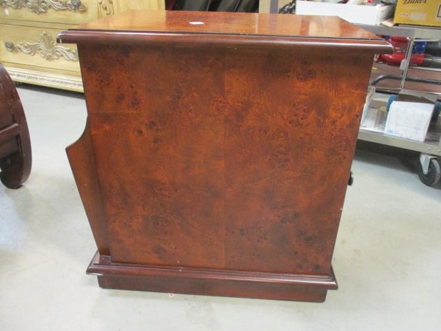 Burlwood Accent Mahogany Magazine Rack Cabinet w/ Pull Out Tray - 2