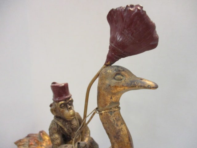 Whimsical Monkey w/Fez Riding an Ostrich Figural Quartz Desk Clock - 2