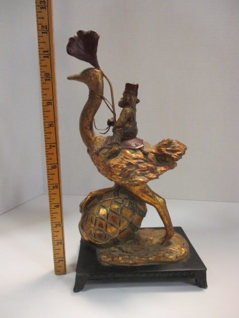 Whimsical Monkey w/Fez Riding an Ostrich Figural Quartz Desk Clock - 7