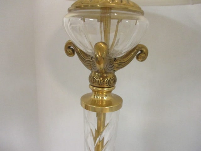Vtg. Table Lamp w/Clear Crystal & Ornate Cast Brass Base - 3