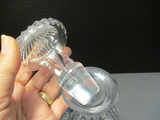 Cut Crystal Decanter w/Faceted Stopper and Sterling Brandy Tag - 2