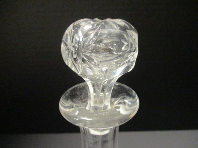 Vtg. Cut Glass Decanter w/Bulbous Base, Long Neck & Stopper - 2