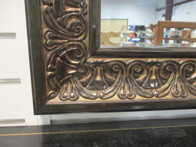Large Black and Gold Highlighted Frame Beveled Mirror - 2