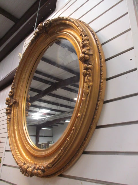 Wood Oval Ornate Framed Wall Mirror French Napoleon Style - 2