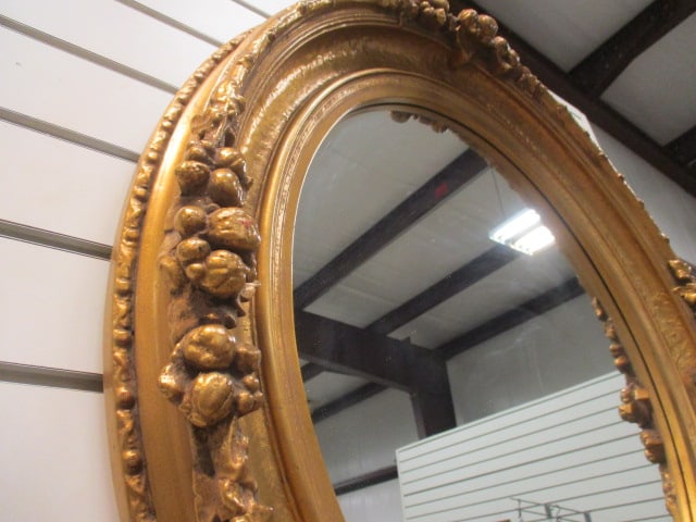 Wood Oval Ornate Framed Wall Mirror French Napoleon Style - 4