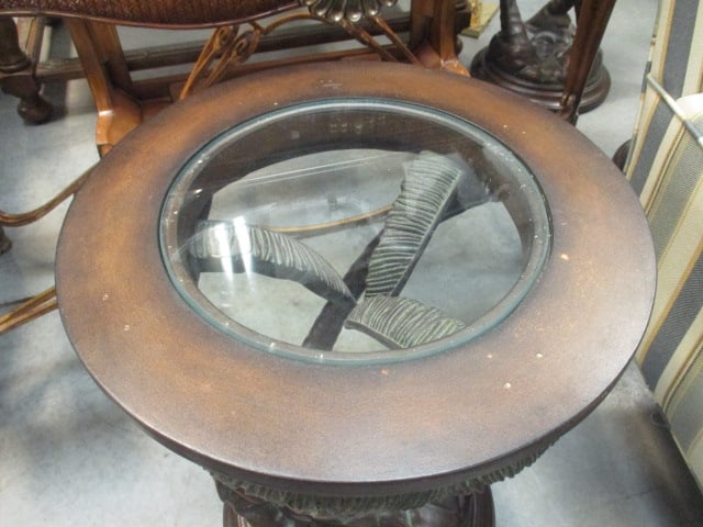 Glass Top Sculpted Palm Tree & Monkey Accent Table - 2