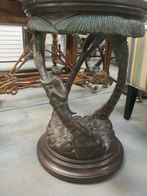 Glass Top Sculpted Palm Tree & Monkey Accent Table - 3