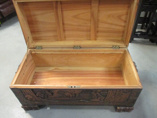 Chinese Carved Camphorwood Chest w/Tray - 10