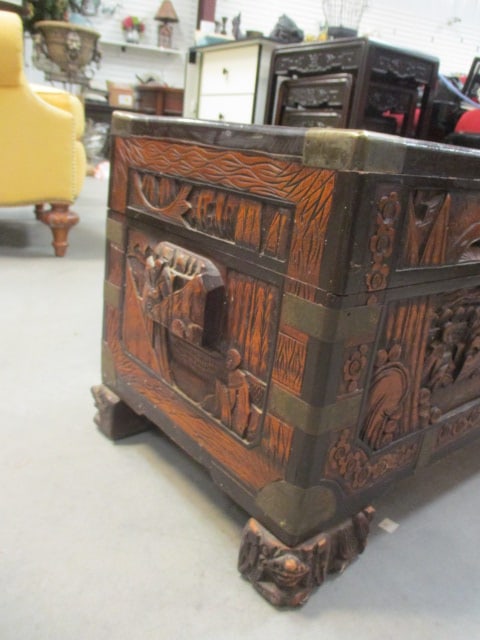 Chinese Carved Camphorwood Chest w/Tray - 3