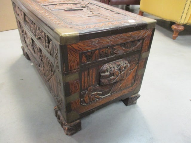 Chinese Carved Camphorwood Chest w/Tray - 4