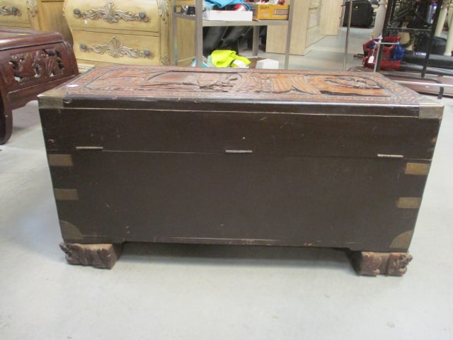 Chinese Carved Camphorwood Chest w/Tray - 5
