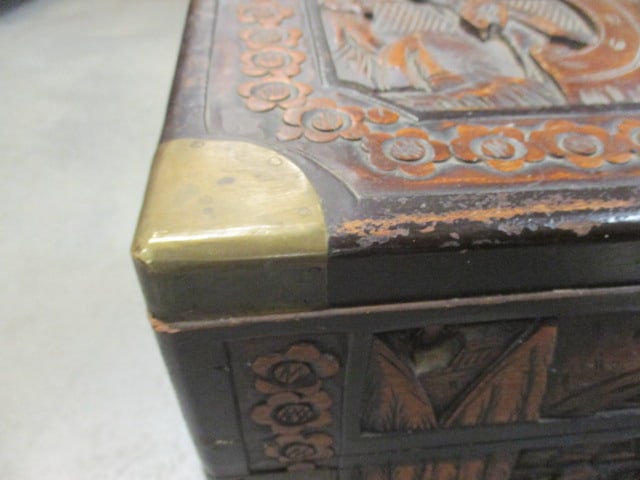 Chinese Carved Camphorwood Chest w/Tray - 8