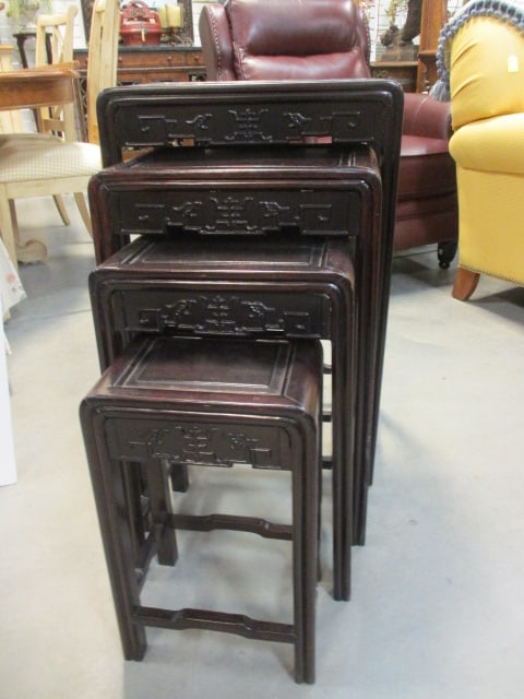 Vtg. Chinese Rosewood Nesting Table Set - 2