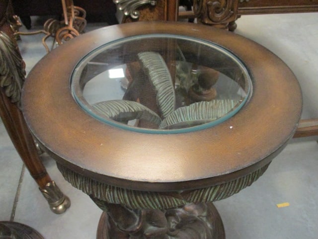 Glass Top Sculpted Palm Tree & Monkey Accent Table - 2