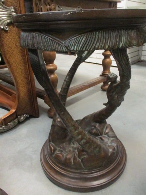 Glass Top Sculpted Palm Tree & Monkey Accent Table - 7