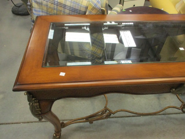 Accept Beveled Glass Top Wrought Metal Sofa Console Table - 2