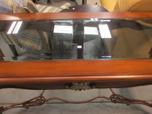 Accept Beveled Glass Top Wrought Metal Sofa Console Table - 3