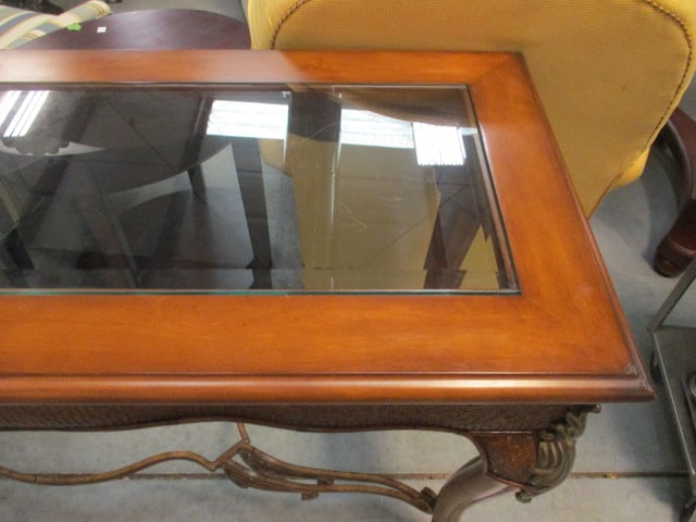 Accept Beveled Glass Top Wrought Metal Sofa Console Table - 4